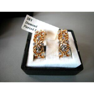 DSY Diamond Pierced Earrings Gold & Silver Floral Design